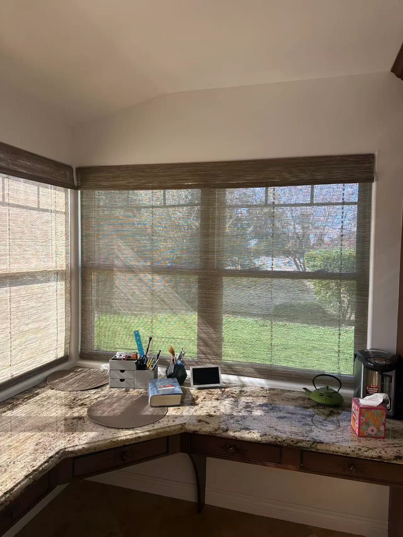 Woven wood shade texture in a residential room